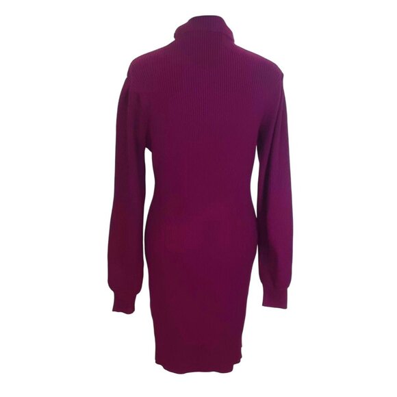 Anrabess Womens Ribbed Knit Sweater Dress Long Sleeve Bodycon Burgundy Size L - Picture 4 of 11